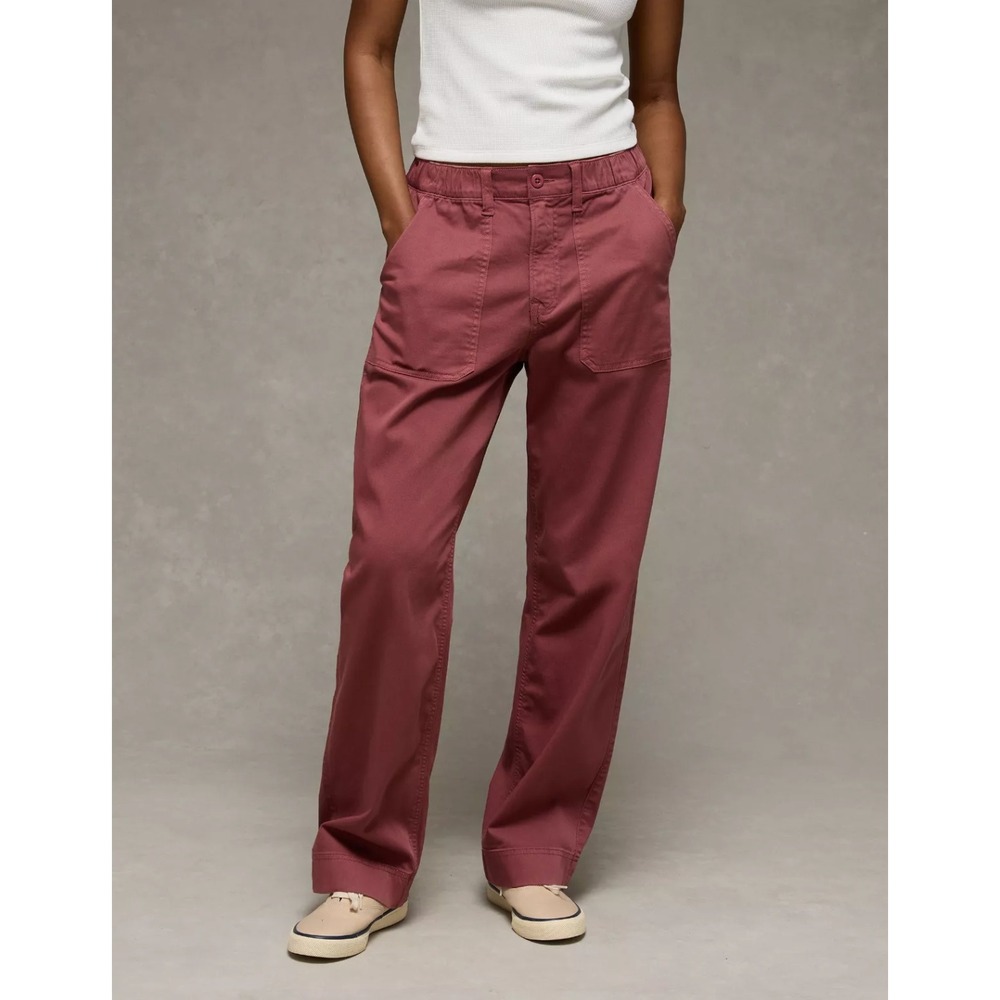 American Eagle Stretch Ex-Boyfriend Pant Mauve Low Rise Baggy Relaxed Fit Medium